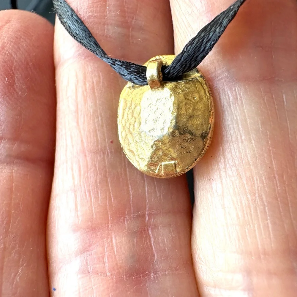 necklace pendant sun marcasite gold square mini ribbon cord handmade vintage